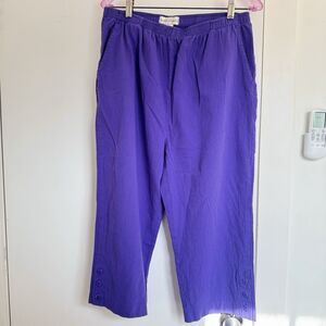 Vintage Drapers & Damons Capri Pants L Ribbed Purple Spring Summer Pockets Crepe